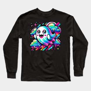 Retro Neon Ghost 80s Video Game Kawaii Cute Long Sleeve T-Shirt